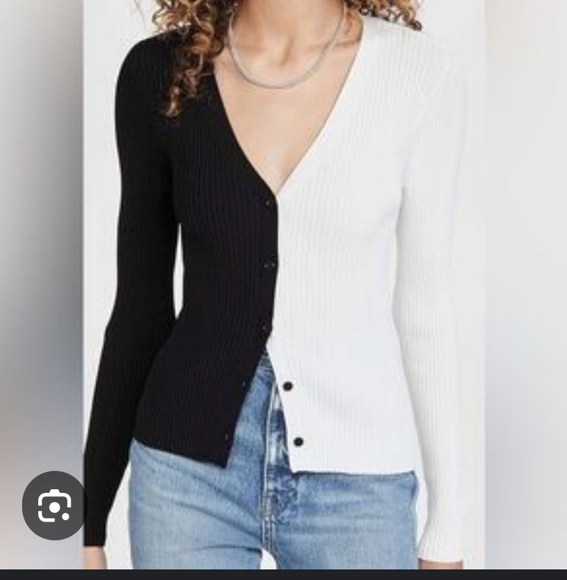 Staud shoko cargo colorblock cardigan Black / White Large Button Up - Picture 1 of 7
